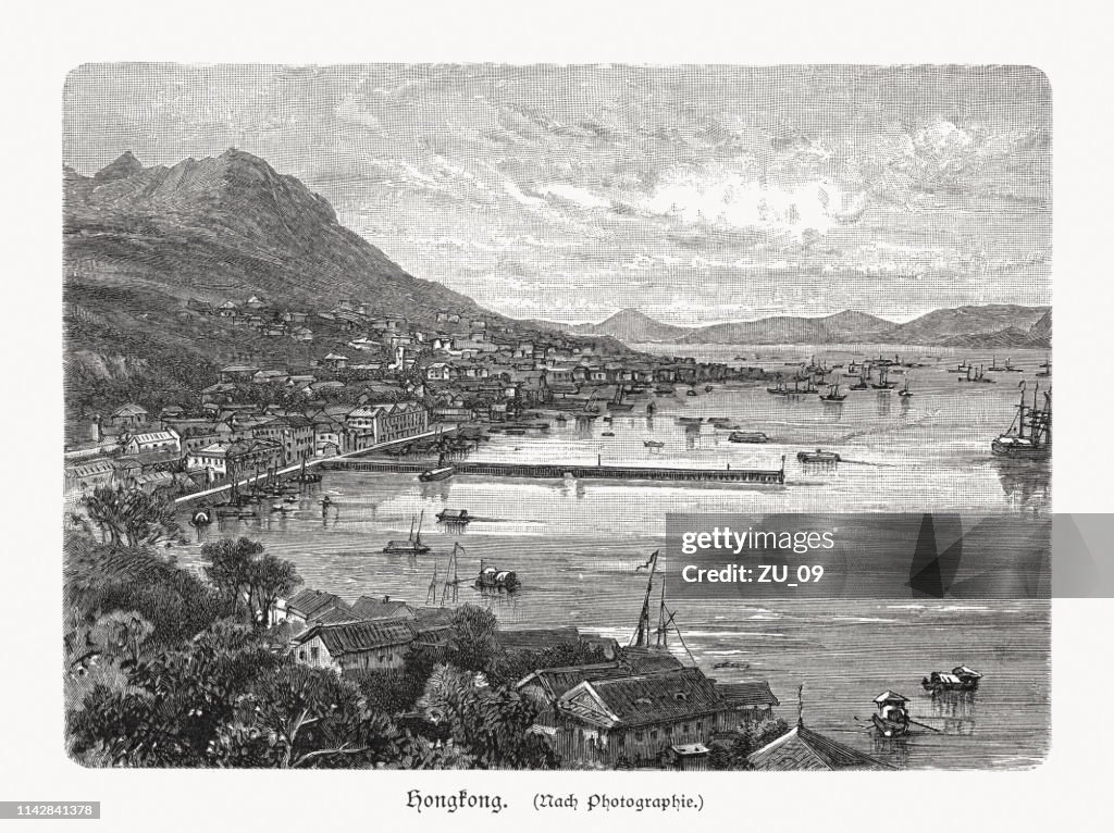 Historical view of Hong Kong, China, wood engraving, published 1897