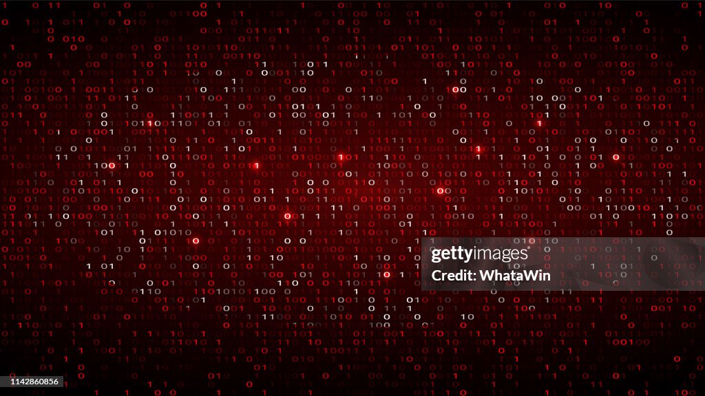 Tech Binary Code Dark Red Background Cyber Attack High-Res Vector ...