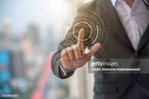 business person working with modern virtual technology - fühler stock-fotos und bilder