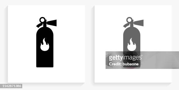 stockillustraties, clipart, cartoons en iconen met brandblusser zwart en wit vierkant pictogram - brandblusser