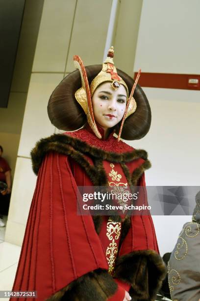 Portrait of a person dressed as 'Padme Amidala' at the Star Wars Celebration event at Wintrust Arena, Chicago, Illinois, April 13, 2019.