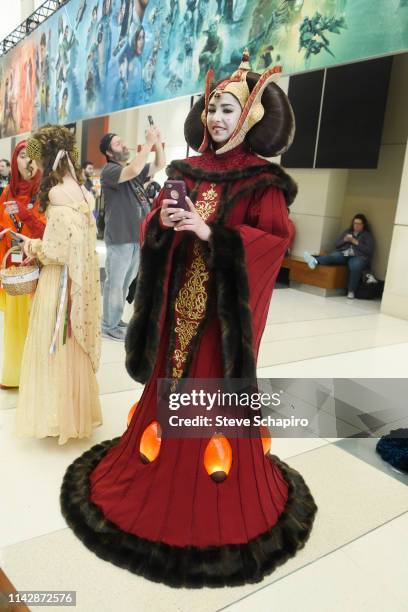 Portrait of a person dressed as 'Padme Amidala' at the Star Wars Celebration event at Wintrust Arena, Chicago, Illinois, April 13, 2019.