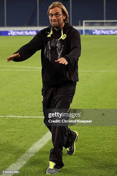 Head coach Juergen Klopp celebrates the 2-1 victory after the charity match between Borussia Dortmund and a Team of Japan at the Schauinsland Reisen...