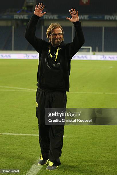 Head coach Juergen Klopp celebrates the 2-1 victory after the charity match between Borussia Dortmund and a Team of Japan at the Schauinsland Reisen...