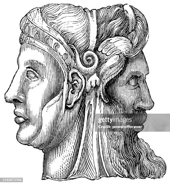 der alte römische gott janus - janus stock-grafiken, -clipart, -cartoons und -symbole