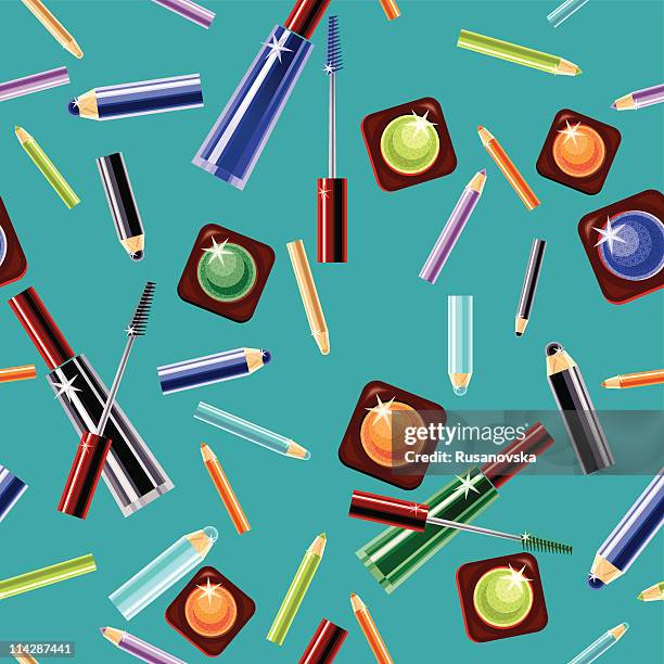 cosmetics for eyes. pattern. blue background. - shimmer eyeshadow stock illustrations
