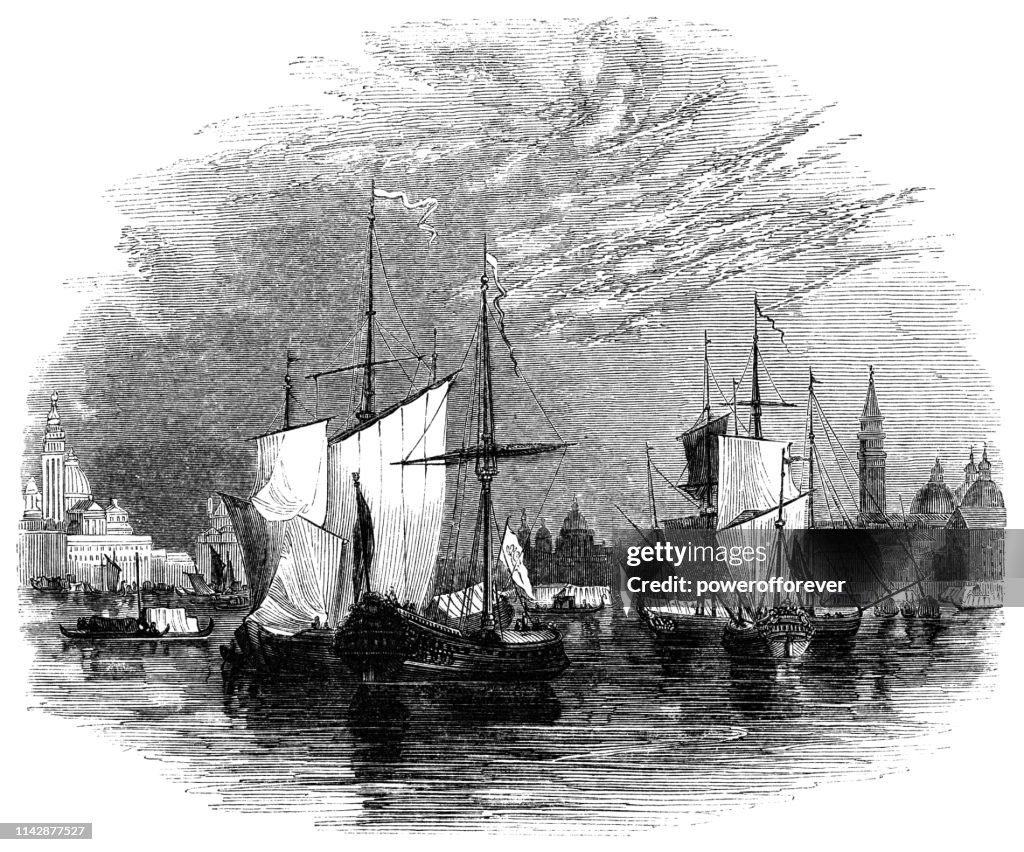 Fleet of Merchant Ships in Venice, Italy - 16th Century
