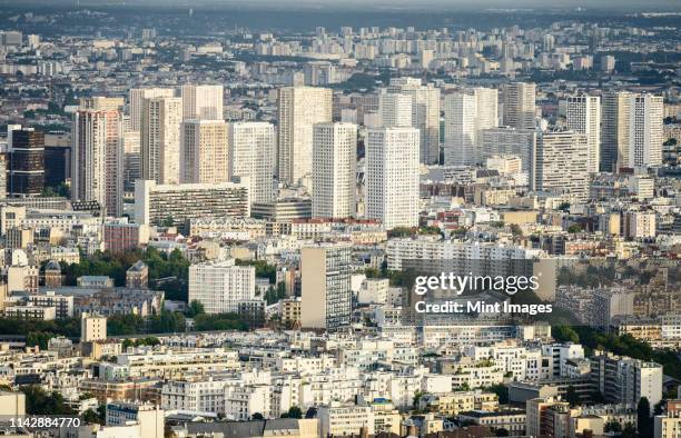 aerial view of paris cityscape, paris, ile de france, france - ile de france - fotografias e filmes do acervo