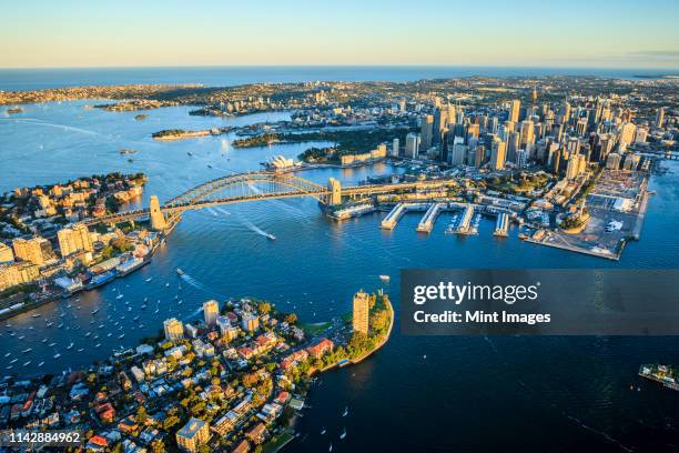 aerial view of sydney cityscape, sydney - porto di sydney foto e immagini stock