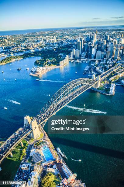 aerial view of sydney cityscape, sydney - sydney harbour stockfoto's en -beelden