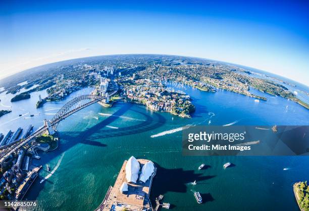aerial view of sydney cityscape, sydney - sydney harbour bridge foto e immagini stock