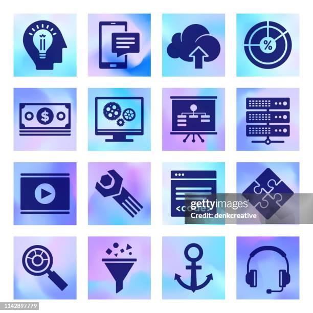 big data science certification holographic style vector icon set - virtual library stock illustrations