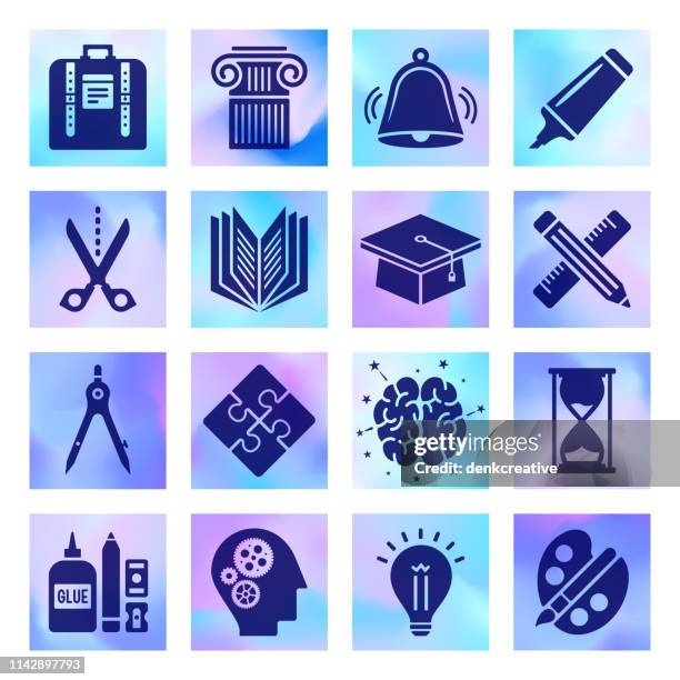smart learning & new skills holographic style vector icon set - study room background stock illustrations