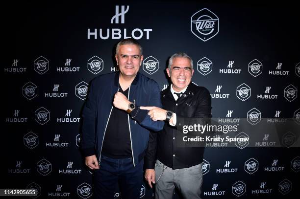 Hublot CEO, Ricardo Guadalupe and Laurent Picciotto attend the Hublot "CLassic Fusion Wild Customs" Lauch Party at Le Silencio on April 15, 2019 in...