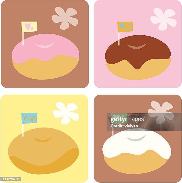 yummy sweet donut icon set - breaded stock illustrations