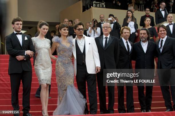 Sam Claflin, Astrid Berges-Frisbey, Penelope Cruz, Johnny Depp, Geoffrey Rush, Producer Jerry Bruckheimer, Ian Mcshane and Director Rob Marshall...