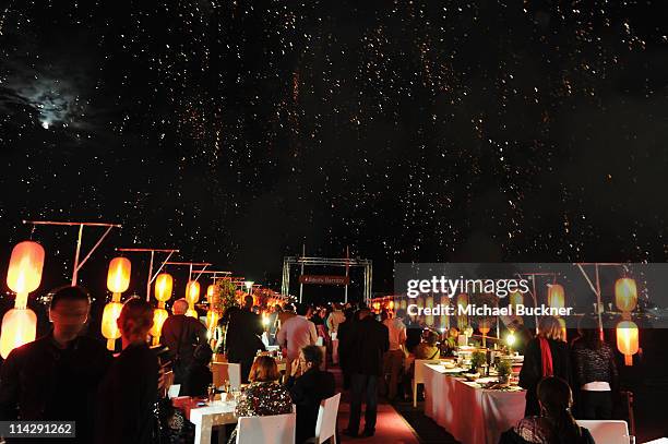 Fireworks in the sky attend the Marche du Film China Night at the Majestic Beach Pier during the 64th Cannes Film Festival on May 17, 2011 in Cannes,...