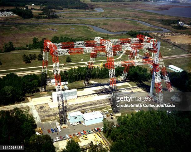 Aerial view of the Langley drop test facility at Langley Research Center in Hampton, Virginia, May 8, 1974. Image courtesy National Aeronautics and...