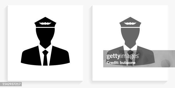 pilot black and white square icon - airline pilot stock illustrations