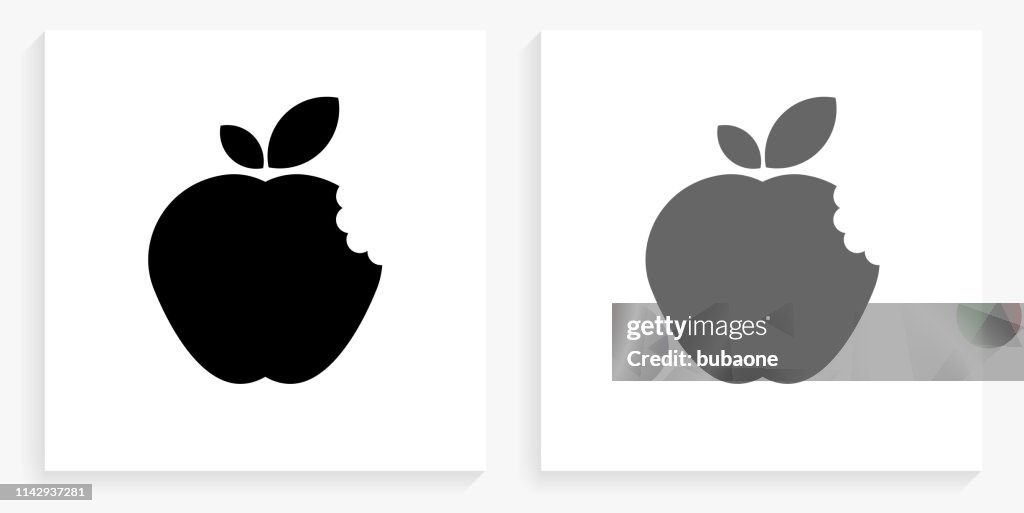 Gebeten appel zwart en wit vierkant pictogram