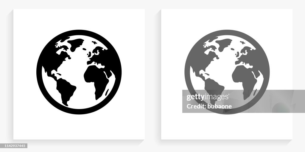 Globe Black and White Square Icon