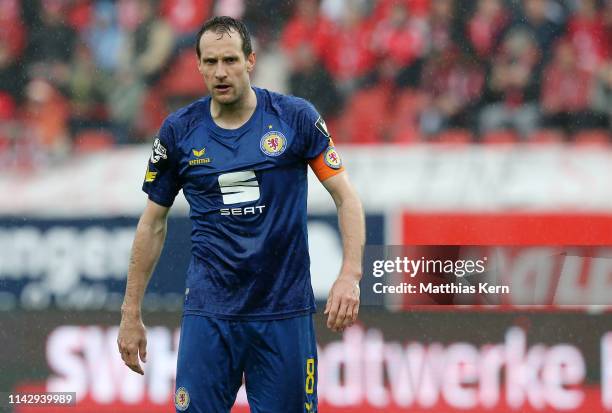 Stephan Fuerstner of Braunschweig looks on during the 3. Liga match between Hallescher FC and Eintracht Braunschweig at Erdgas-Sportpark on May 11,...