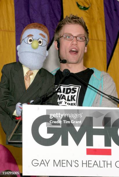 Barrett Foa holding Rod from the musical "Avenue Q"