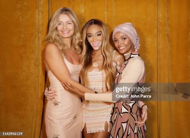 Paulina Porizkova; Winnie Harlow and Halima Aden attend the Sports Illustrated Swimsuit On Location Day 2 at Ice Palace on May 11, 2019 in Miami,...