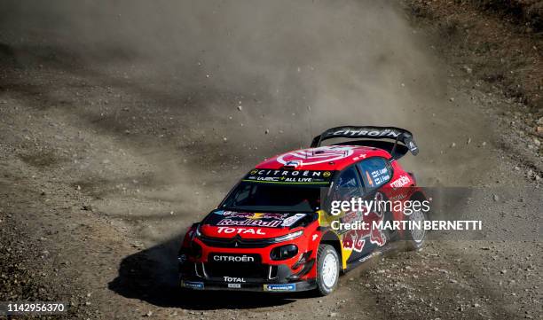 Finnish Esapekka Lappi driver steers his Citroen Total WRC with his compatriot co-driver Janne Ferm during the SS4 of the WRC Chile 2019 near...