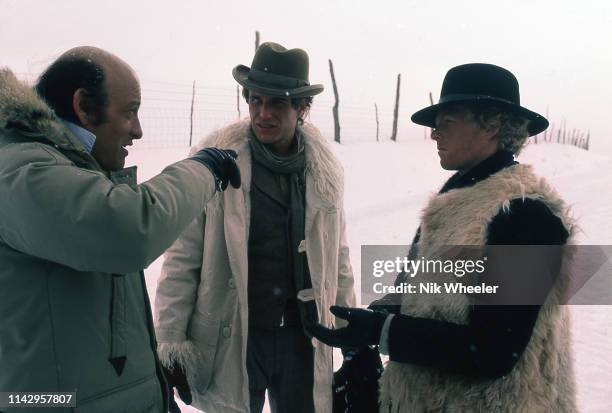 British director Richard Lester directs scene with actors Tom Berenger and William Katt co-stars of "Butch and Sundance -- The early years" in...