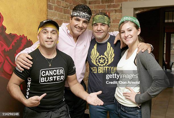 Jeff, Mario and Paul Fenech with Pippa Cunningham during Fat Pizza Canteen Fundraiser - June 22, 2006 at Sydney in Sydney, Australia.