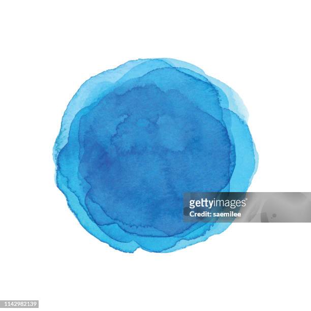 illustrazioni stock, clip art, cartoni animati e icone di tendenza di sfondo cerchio blu acquerello - acqua