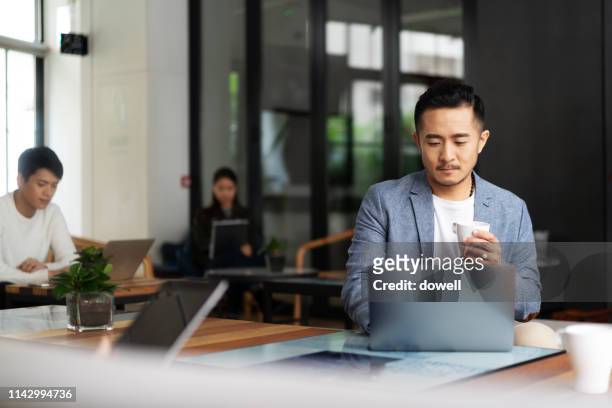 young chinese business people working with laptop - asia stock-fotos und bilder