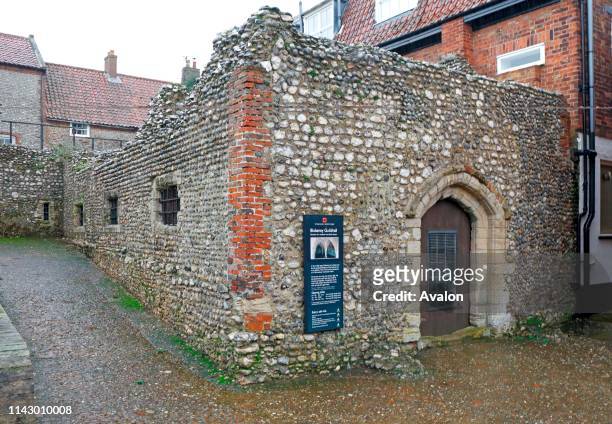 View of the ruins of the medieval Guildhall at Blakeney, Norfolk, England, United Kingdom.