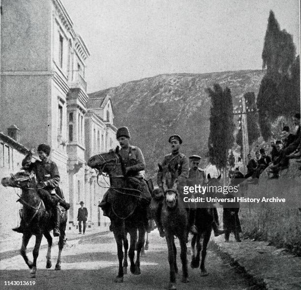Victorious Russian cavalry entering Trabzon . 1916. World War One. .