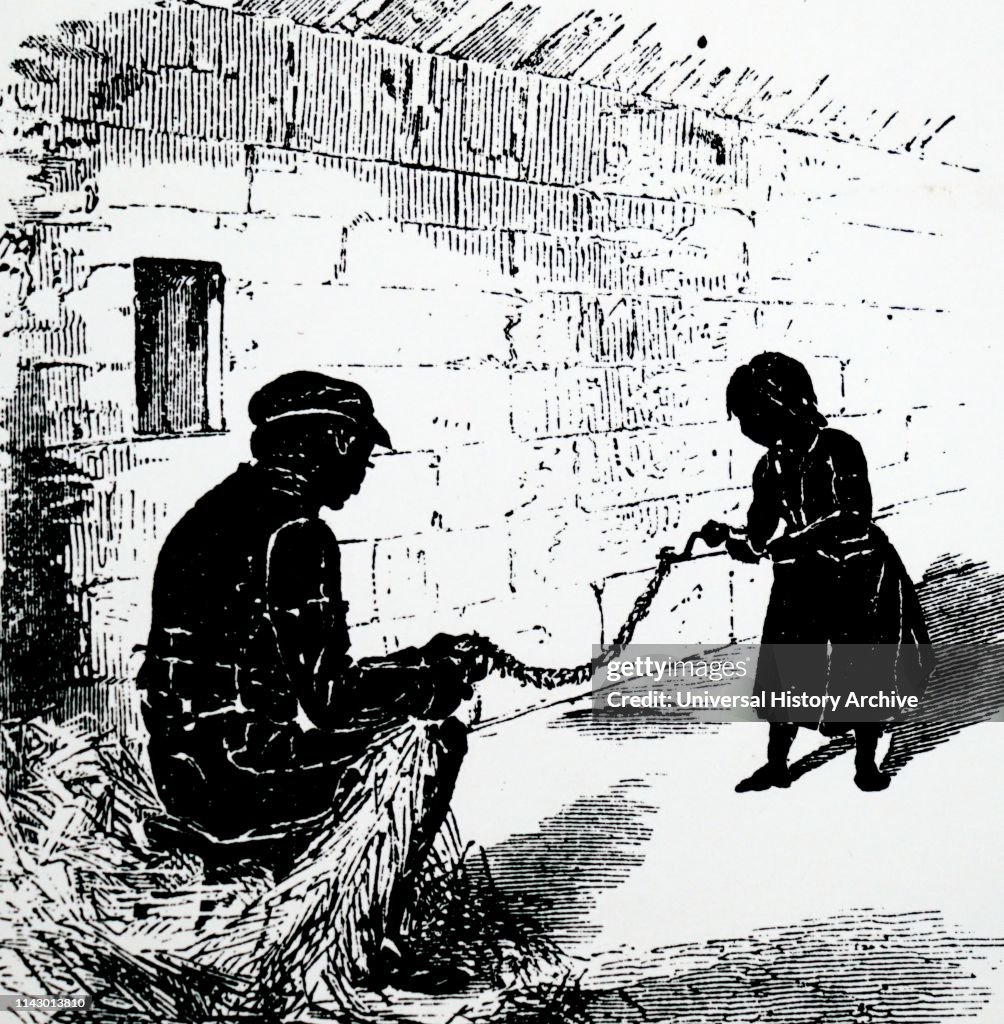 Illustration showing Making straw rope
