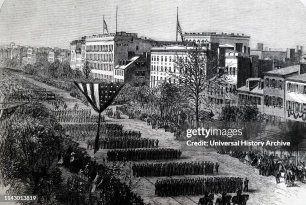 Illustration showing Abraham LINCOLN'S body after lying in state in the Capitol. Washington.