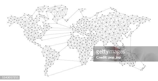 world map connection abstract polygon line - west asia stock illustrations