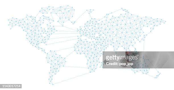 illustrazioni stock, clip art, cartoni animati e icone di tendenza di linea poligonale astratta connessione mappa del mondo - triangolo forma bidimensionale