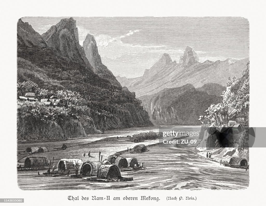 Nam Ou River in Laos, wood engraving, published in 1897