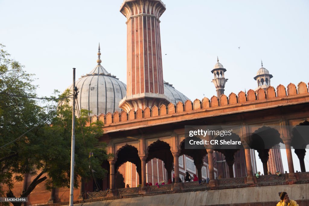 Tourist and local people visiting Jama Masjid mosque, Old Delhi, India.