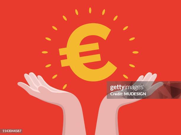 halten sie auf der hand euro - geld verdienen stock-grafiken, -clipart, -cartoons und -symbole