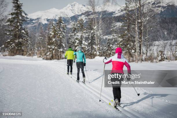 gruppe beim langlaufen im winter - langlaufen bildbanksfoton och bilder