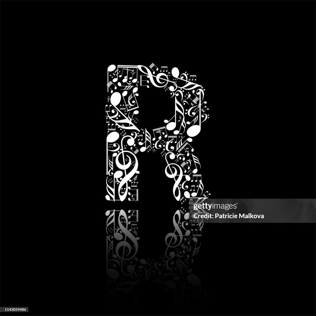 Vector letter R made from music notes, alphabet collection made from music notes, musical letter