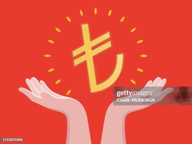 keep on hand turkish lira - lire stock illustrations