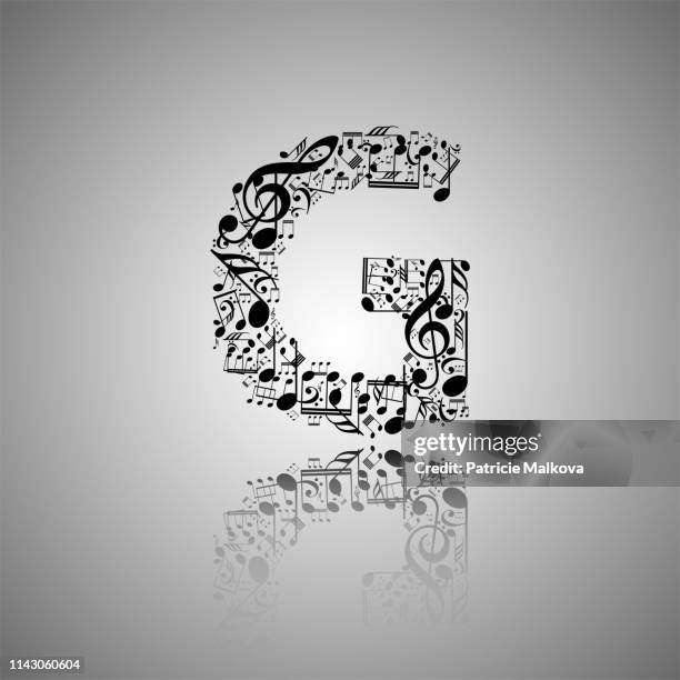 vector letter g made from music notes, alphabet collection made from music notes, musical letter - g vector stock illustrations