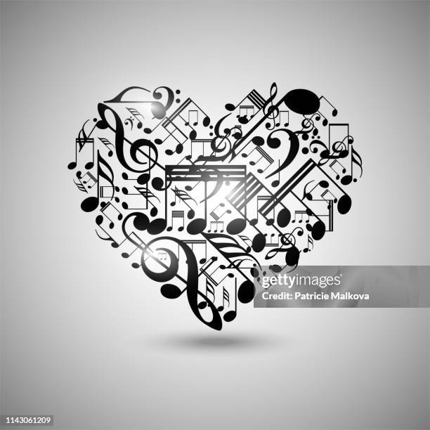 vector heart made from music notes, musical heart - music notes vector stock illustrations