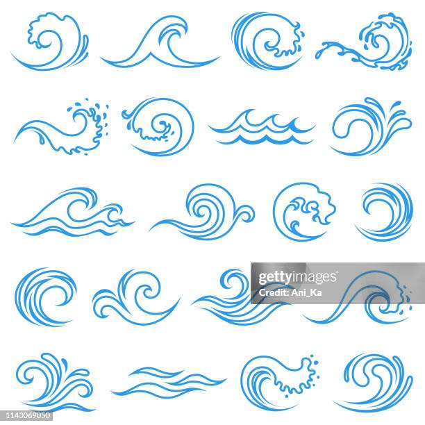 ilustraciones, imágenes clip art, dibujos animados e iconos de stock de iconos de onda - agua ondas