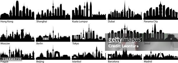 cities (all buildings are complete and moveable) - panoramic stock illustrations