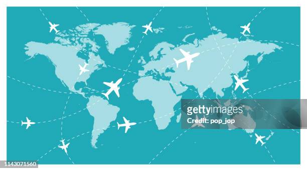 illustrations, cliparts, dessins animés et icônes de carte du monde et global airline-vecteur - business air travel